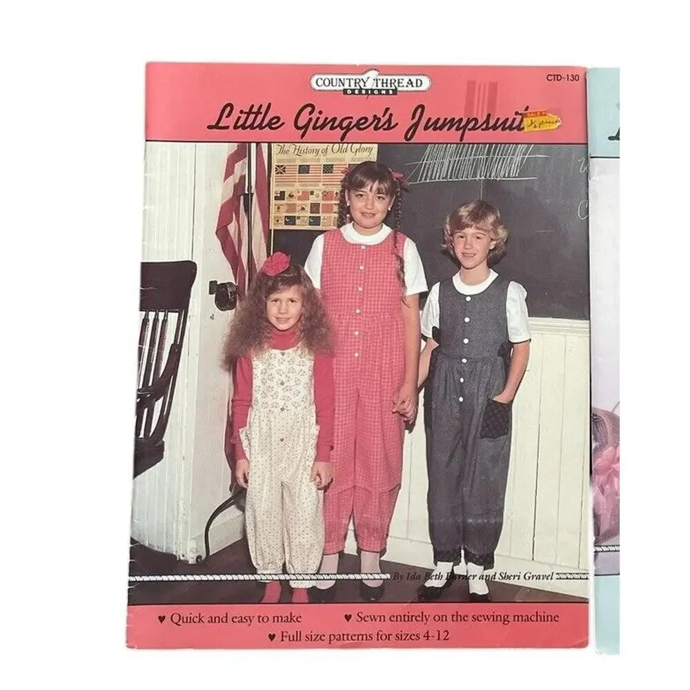 Vintage Little Ginger's Sewing Patterns‎ Kids Pants Blouse Jumpsuit Lot Of 2